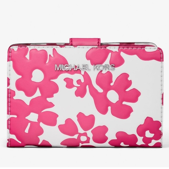 Michael Kors Jet Set Medium Floral Print BiFold Wallet Dragonfruit Multi - Picture 1 of 10